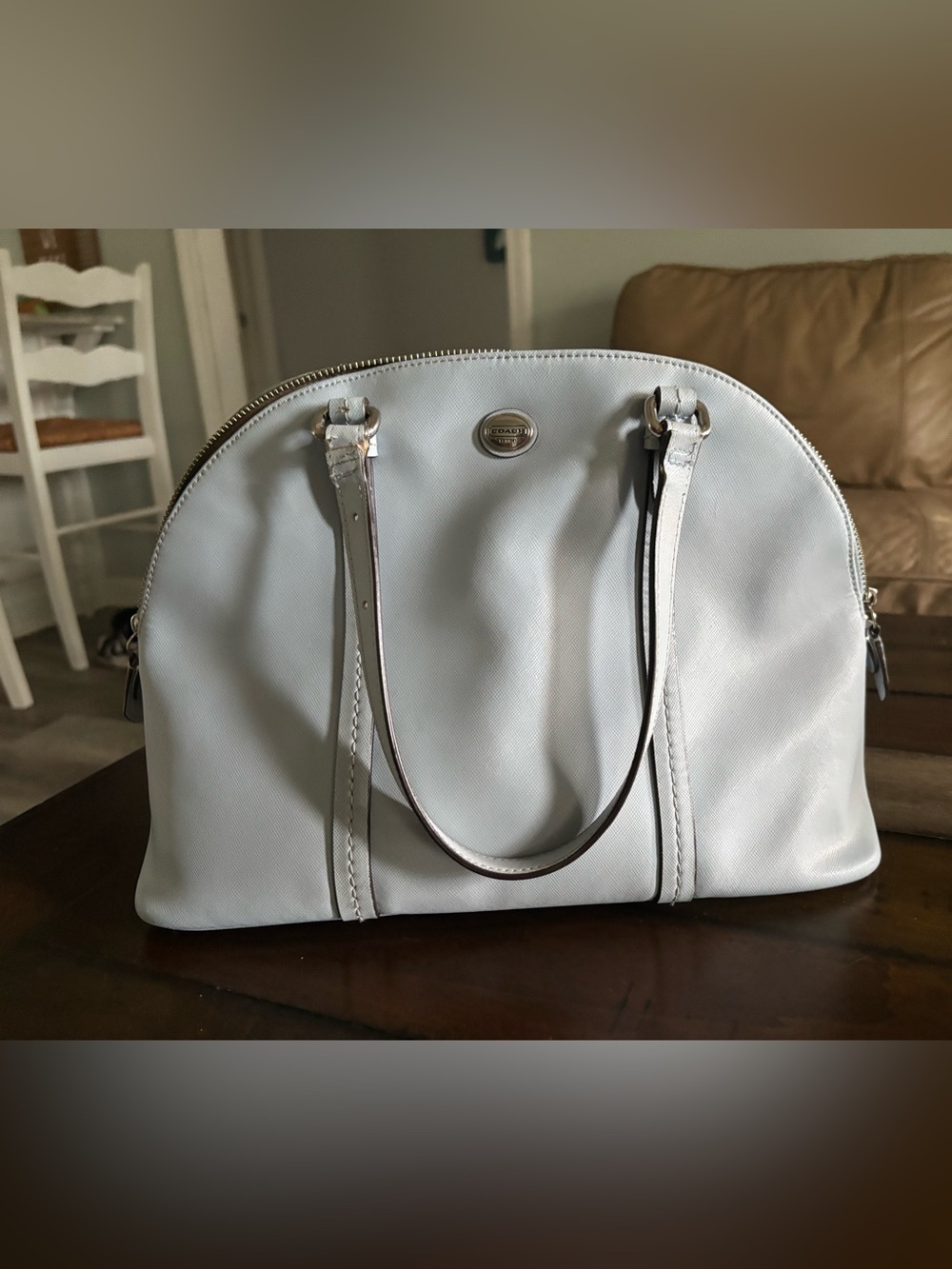 Coach light blue Leather strap Dome Satchel project bag